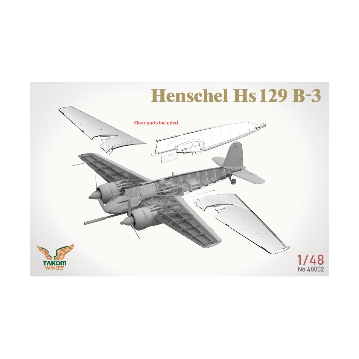 TKM48002 TAKOM MODEL: 1/48; Henschel Hs 129 B-3 w/INTERIOR + BONUS (CLEAR PARTS)